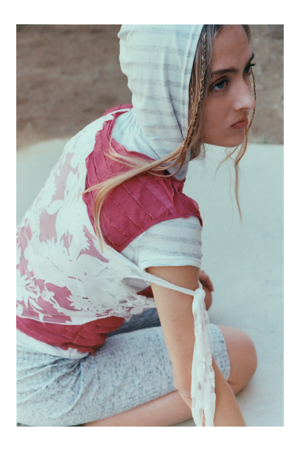 Model wearing the Floral Mesh Top