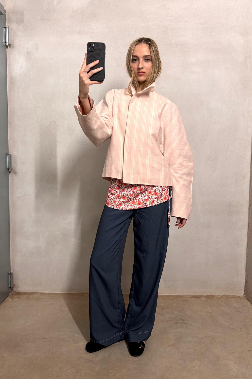 Model wearing the Petal Cropped Jacket