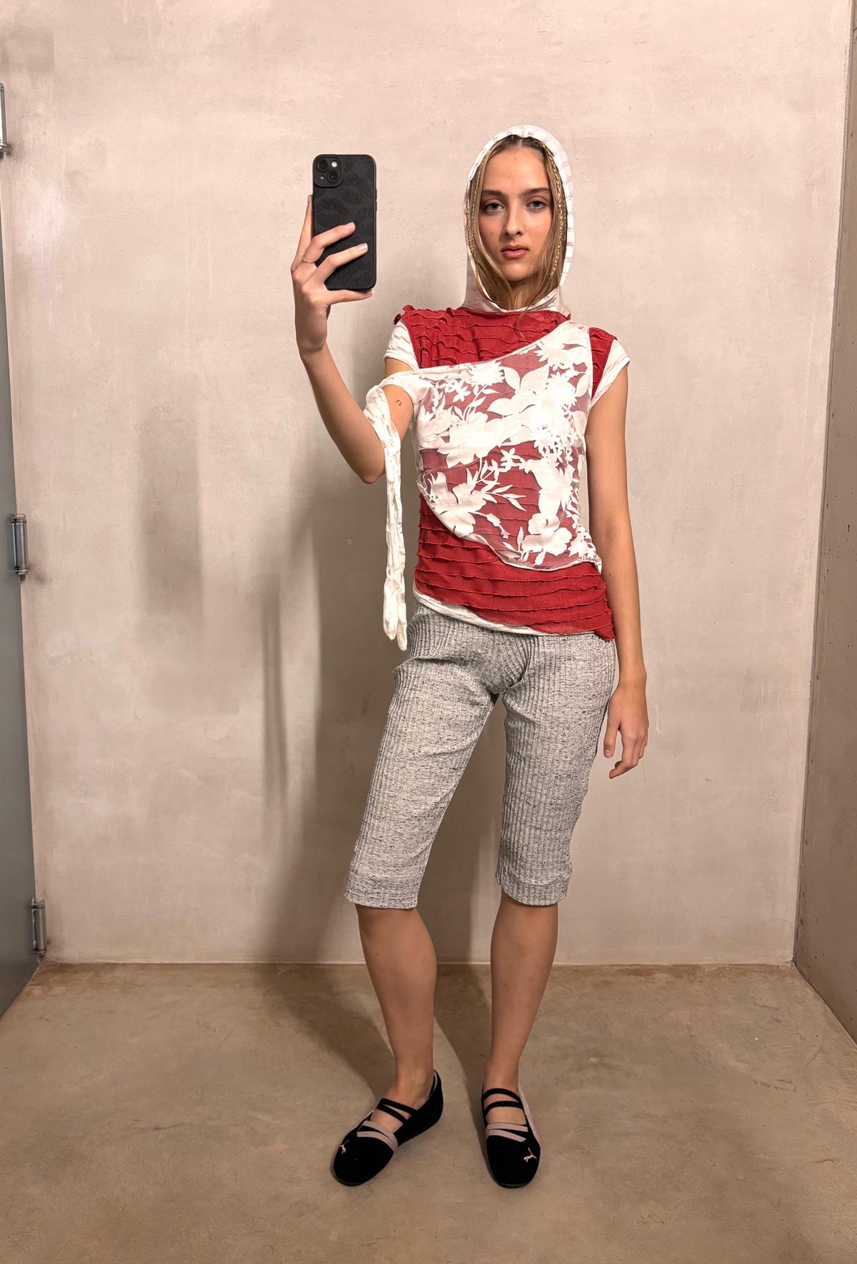 Model wearing the Striped Hooded Tee